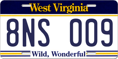 WV license plate 8NS009