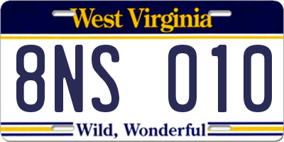 WV license plate 8NS010