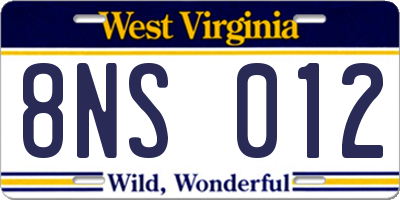 WV license plate 8NS012