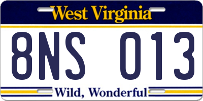 WV license plate 8NS013