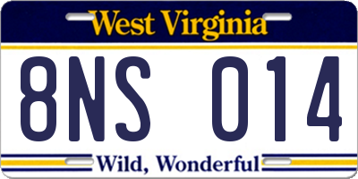 WV license plate 8NS014