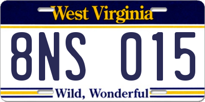 WV license plate 8NS015