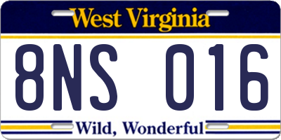 WV license plate 8NS016