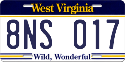 WV license plate 8NS017