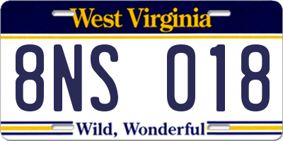 WV license plate 8NS018