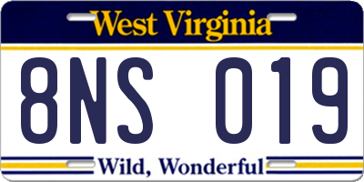 WV license plate 8NS019