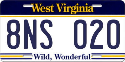 WV license plate 8NS020