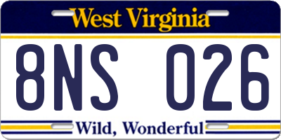 WV license plate 8NS026