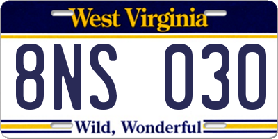 WV license plate 8NS030