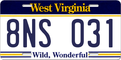 WV license plate 8NS031