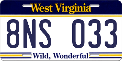 WV license plate 8NS033
