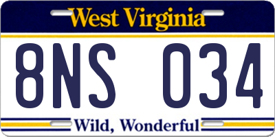 WV license plate 8NS034