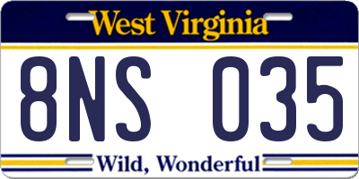 WV license plate 8NS035