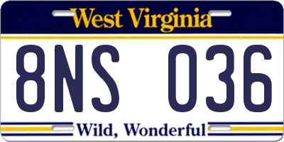 WV license plate 8NS036
