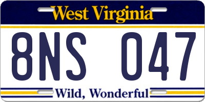 WV license plate 8NS047