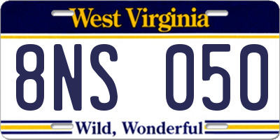 WV license plate 8NS050
