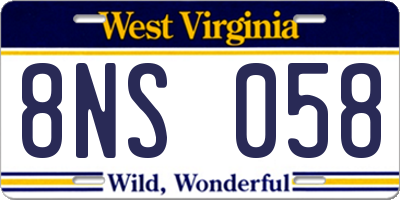WV license plate 8NS058