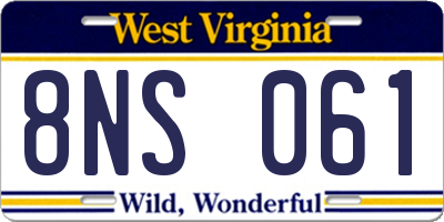 WV license plate 8NS061