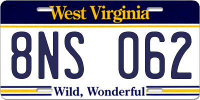 WV license plate 8NS062