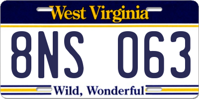 WV license plate 8NS063