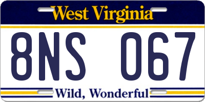 WV license plate 8NS067