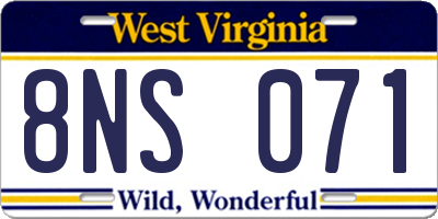 WV license plate 8NS071