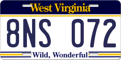 WV license plate 8NS072
