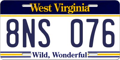 WV license plate 8NS076