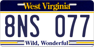 WV license plate 8NS077