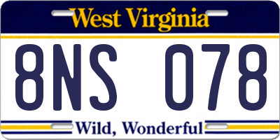WV license plate 8NS078