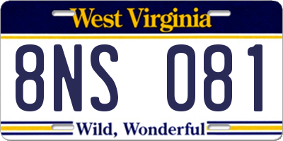 WV license plate 8NS081