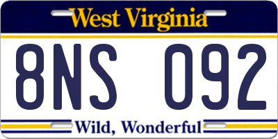 WV license plate 8NS092