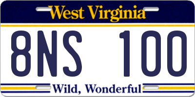 WV license plate 8NS100
