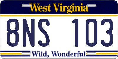 WV license plate 8NS103