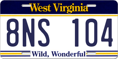 WV license plate 8NS104