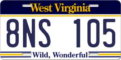 WV license plate 8NS105