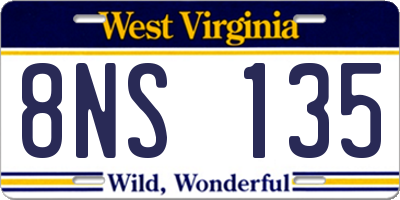 WV license plate 8NS135
