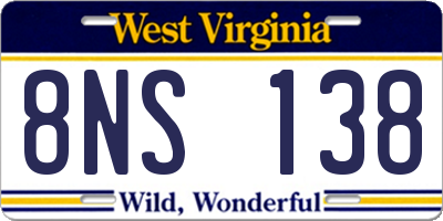 WV license plate 8NS138