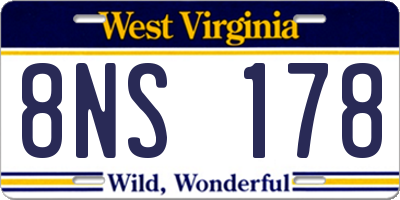 WV license plate 8NS178