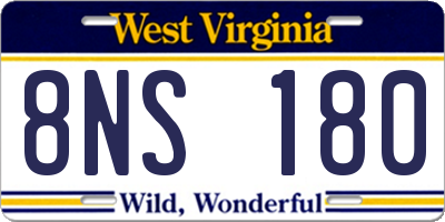 WV license plate 8NS180