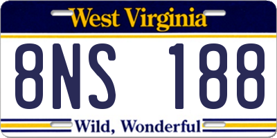WV license plate 8NS188