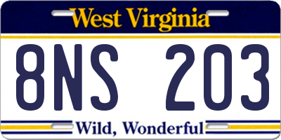 WV license plate 8NS203