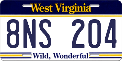 WV license plate 8NS204