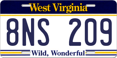 WV license plate 8NS209