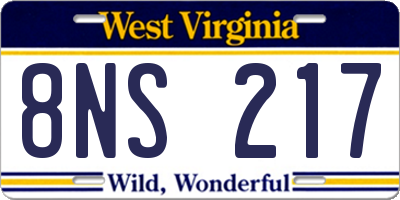 WV license plate 8NS217