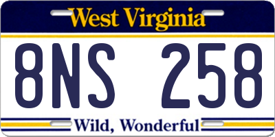 WV license plate 8NS258