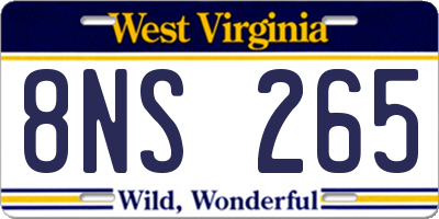 WV license plate 8NS265