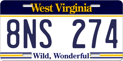 WV license plate 8NS274