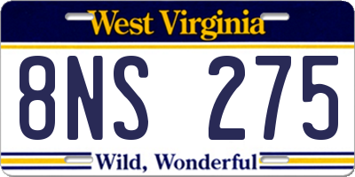 WV license plate 8NS275