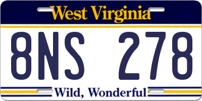 WV license plate 8NS278